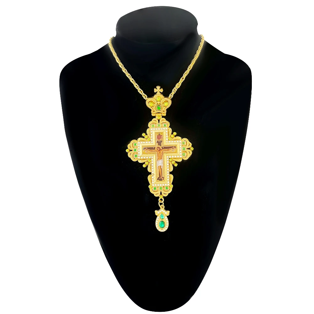 HTISOK Orthodoxes Jesus-Kreuz-Anhänger mit Kette aus Zinklegierung, religiöser Schmuck als erschwingliches christliches Halsketten-Geschenk – Detail 8