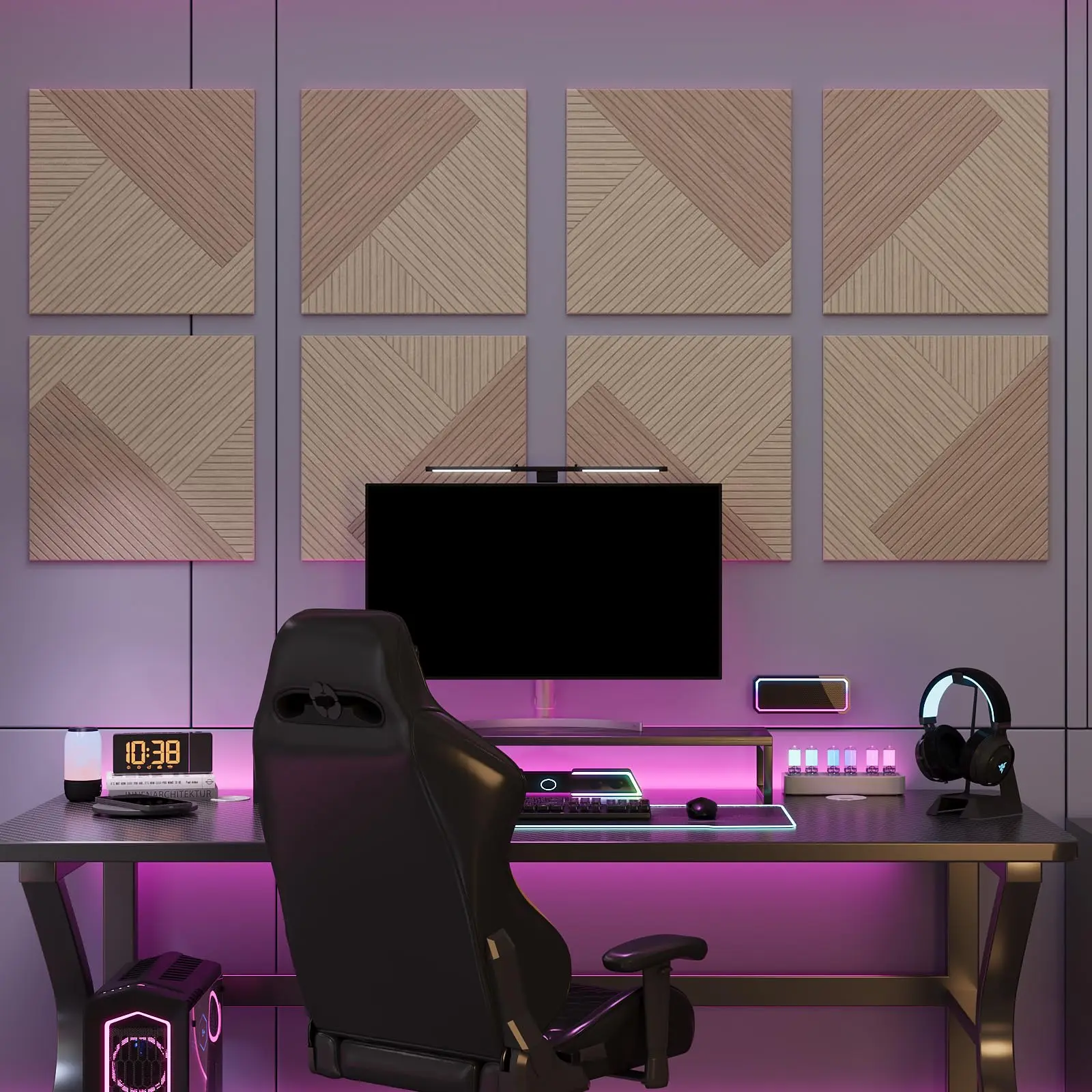 Peel & Stick Acoustic Wall Panels, 24 x 24 in (60 x 60 cm) High-Density Polyester Sound Absorbing Tiles, NRC 0.92, Low-VOC, for Wall/Ceiling - 10 Pack