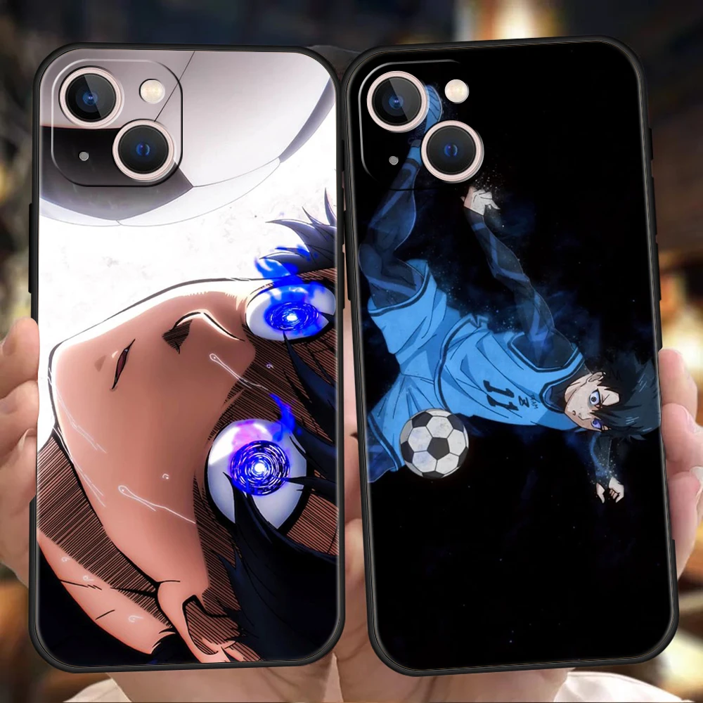 Cartoon B-Blue Lock Phone Case for iPhone 16 15 14 13 12 Pro Max 11 Pro Max 7 8 Plus XS XR Shockproof Soft Shell Capa Bag