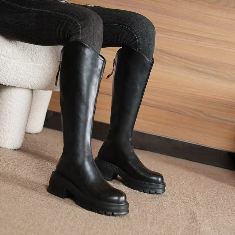 رائجة البيع منصة أحذية مكتنزة للنساء 2025 الشتاء الخامس قطع طويل القامة فارس الأحذية ، زيادة الارتفاع والتخسيس #4
