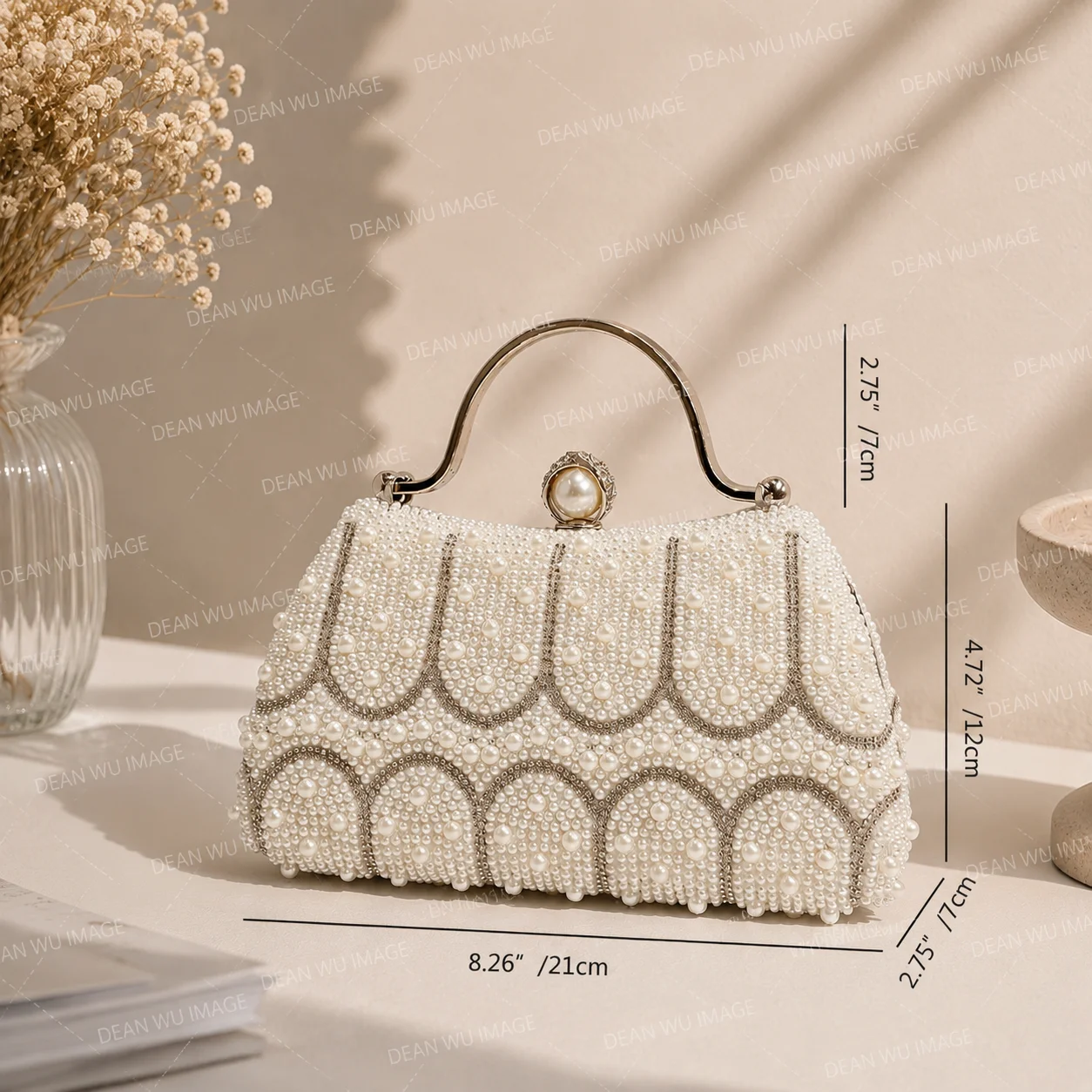 Luxury Pearl Evening Bag Women Beaded Bridal Clutch Purse Elegant Wedding Party Top Handle Handbag