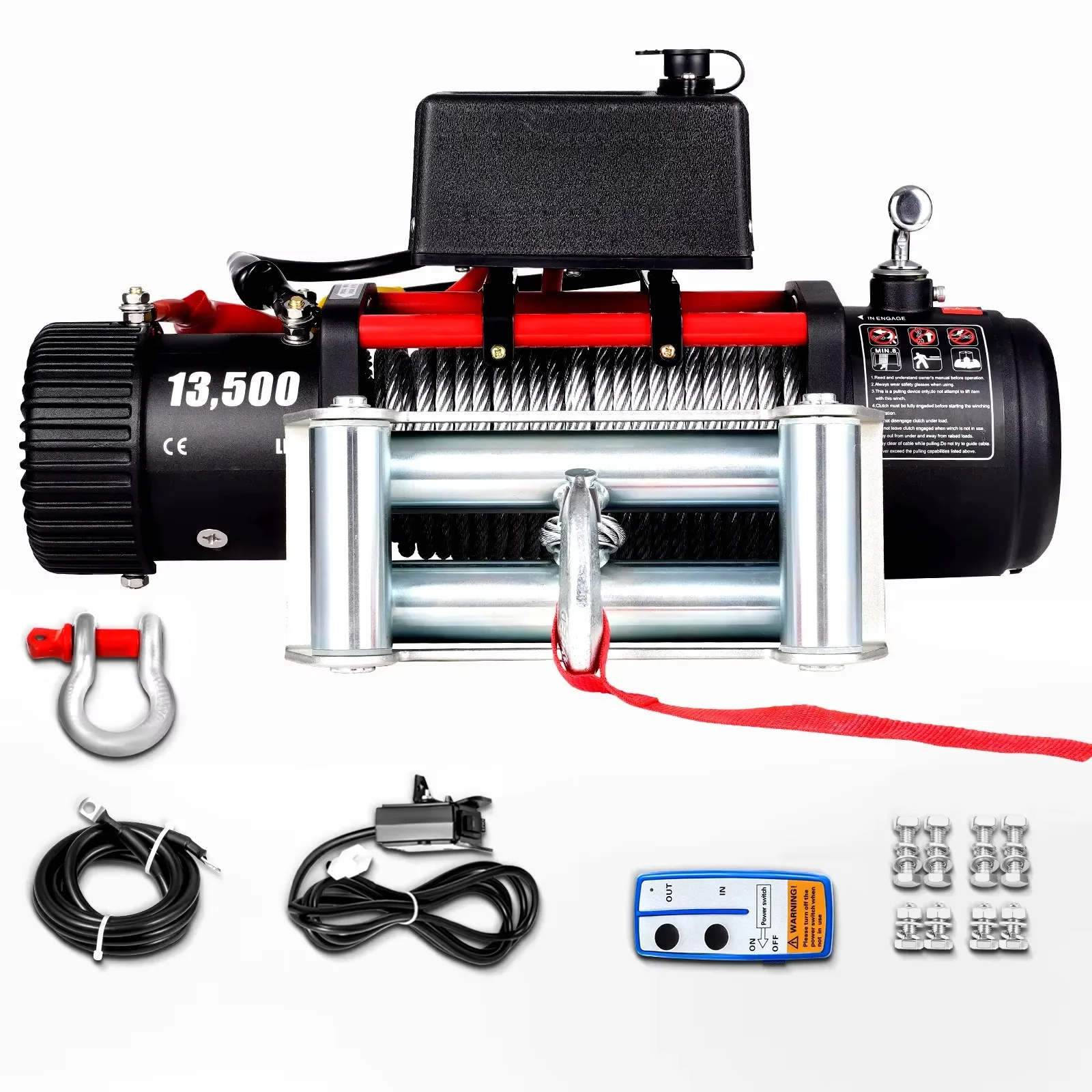 Cabrestante eléctrico de recuperación, 12v, 13500lb, con mango y Control remoto inalámbrico, Cable de acero fuerte de 92 pies