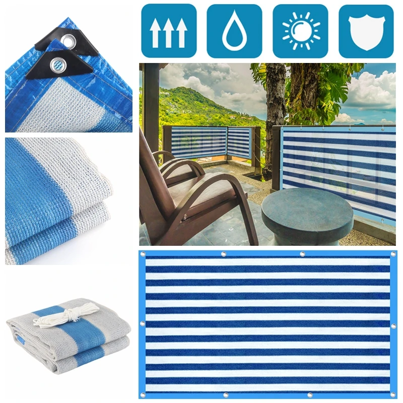 Blue White Stripe Anti-UV Sunshade Net HDPE Garden Shading Awning Balcony Privacy Fence Mesh Outdoor Sun Canopy Cover Netting