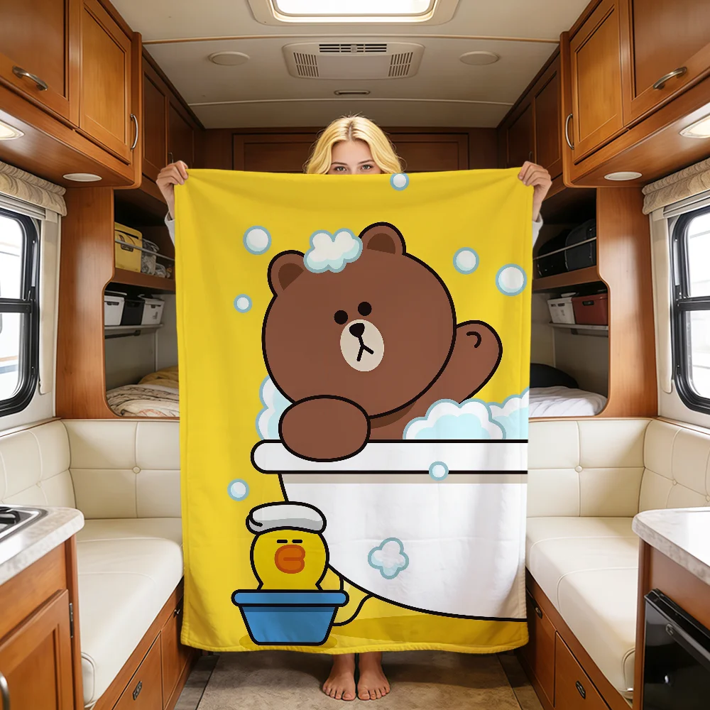 Fun Bear Cartoon L-Line F-Friends Brown Kawaii Cony Soft Warm Plush Blanket Dorm Sofa Living Room Hogar Bedroom Gift Nap Home
