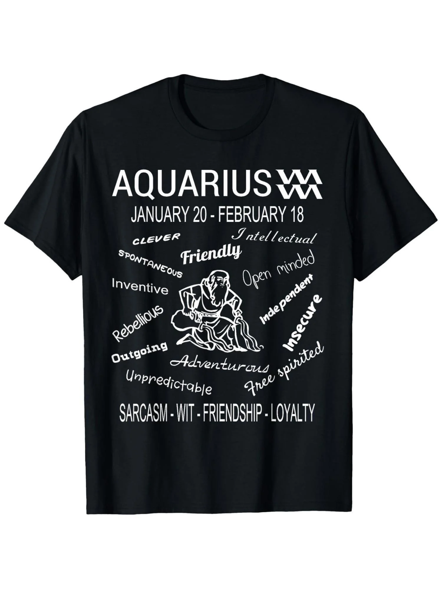 1pc Men's Aquarius Zodiac Graphic T-Shirt - Black Casual Short Sleeve with Inspirational Traits Design (Friendly, Intelligent, I