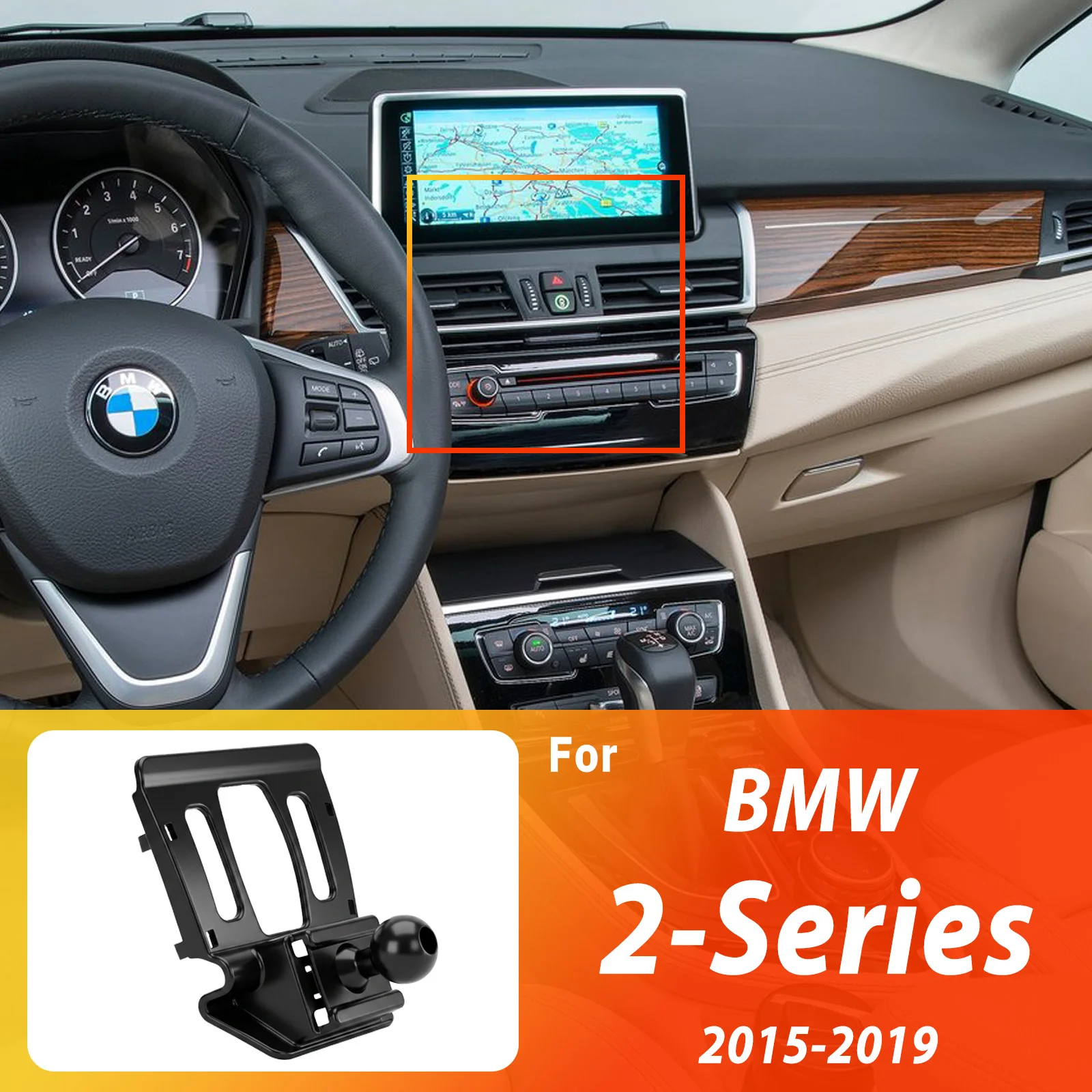 For BMW 2-Series Active Tourer 2015 2016 2017 2018 2019 Phone Holder, 2-in-1 Holder & Base Kit, Clip-On Design Phone Mount Base