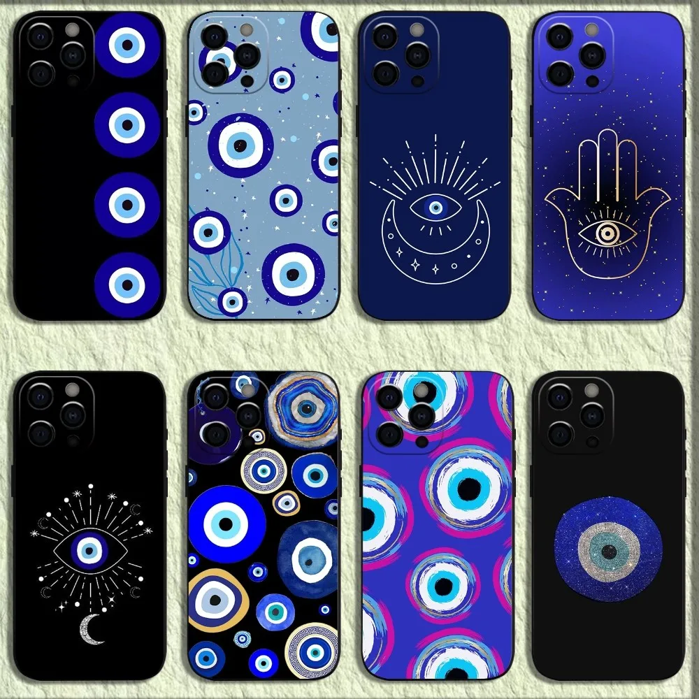 

Turkish Lucky Blue Evil Eye Phone Case For iPhone 16,15,14,13,12,11,Pro,X,XS,Max,XR,Plus,Mini Soft Black Cover