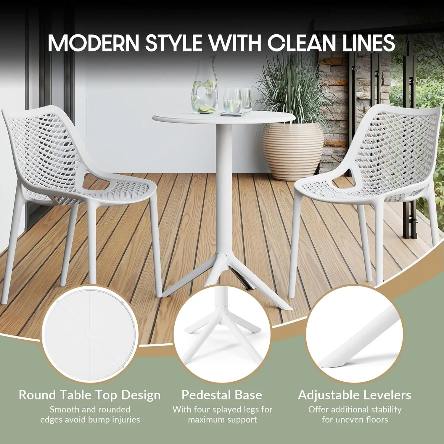 طاولة فناء تتسع لـ 4 أشخاص، طاولة طعام مستديرة من البولي بروبيلين للفناء الخارجي، طاولة طعام بيسترو مناسبة لجميع الأحوال الجوية لسطح السباحة في الفناء الخلفي،