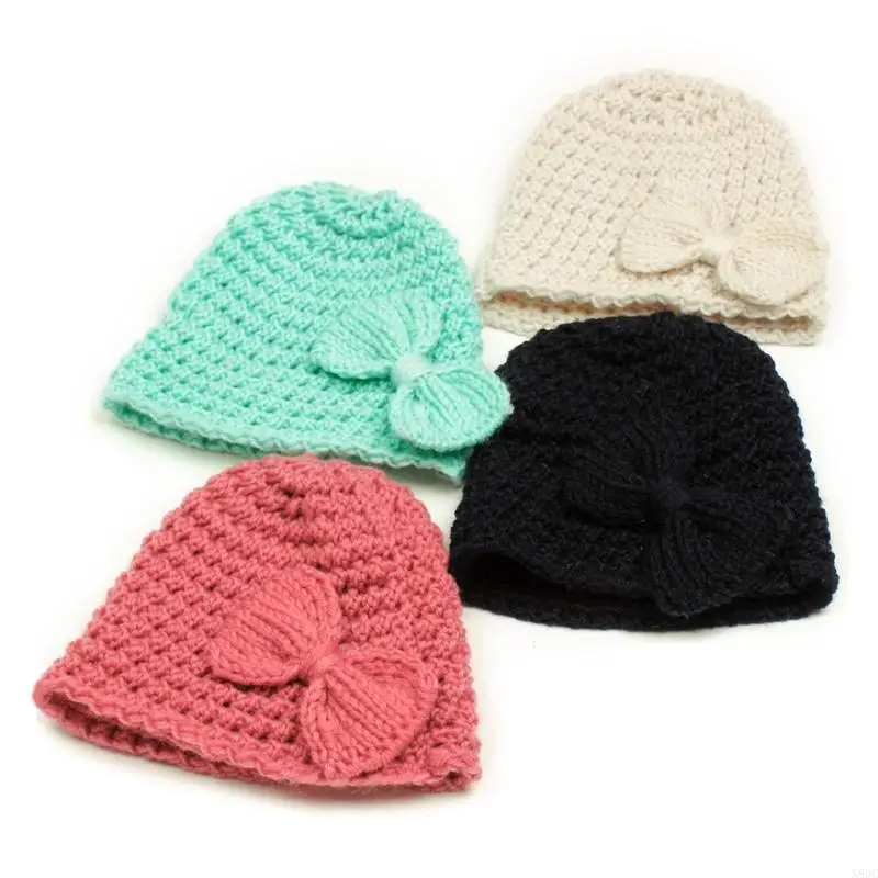 N80C Cappello da lavoro a maglia per bambini Cappello da cofano caldo Copricapo con fiocco per avventure all aperta