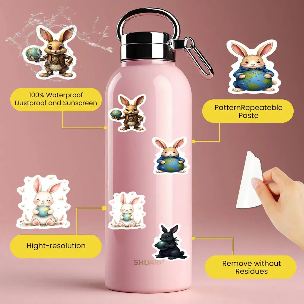 35pcs-50pcs Cute Rabbits Stickers Whimsical Earth  Stickers Stationery Stickers For DIY Phone Guitar Laptop Notebook