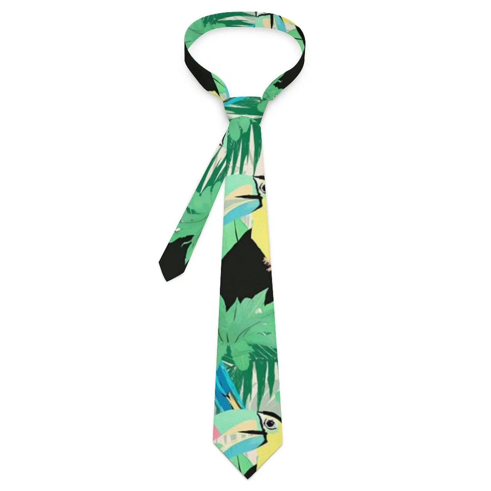 

Mens Tie Tropical Birds Neck Ties Green Leaf Print Cool Fashion Collar Tie Design Cosplay Party Quality Necktie Accessories