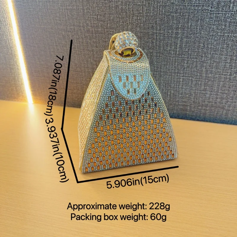 2025 bolsos de noche de lujo triangulares con diamantes brillantes con incrustaciones de diamantes de imitación bolso de mano elegante de alta calidad para fiesta de boda