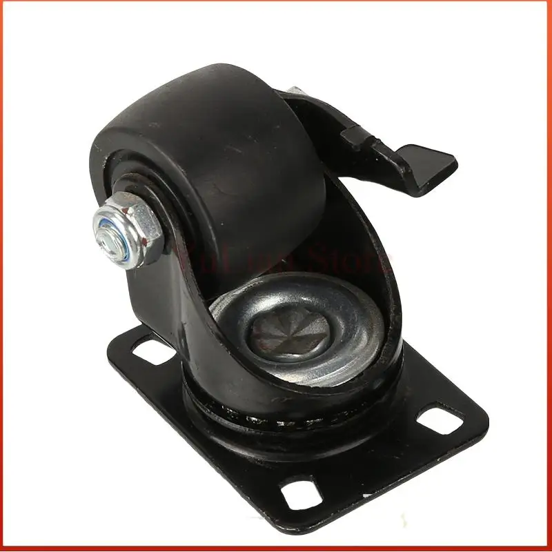 Versatile Heavy Duty 1.5 Inch Black Swivel Caster Pulley - Wheel with Flat Brake & Gold Drill Design For Furniture & Machinery