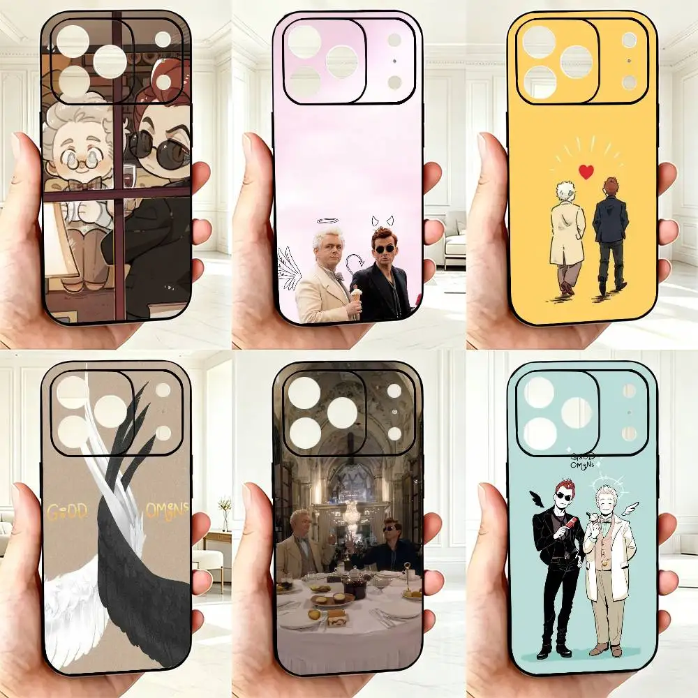 Coque de téléphone Good Omens Aziraphale Crowley pour iPhone 17,16,15,14,13,12,11 Plus,Pro Max,XS, coque noire en Silicone souple