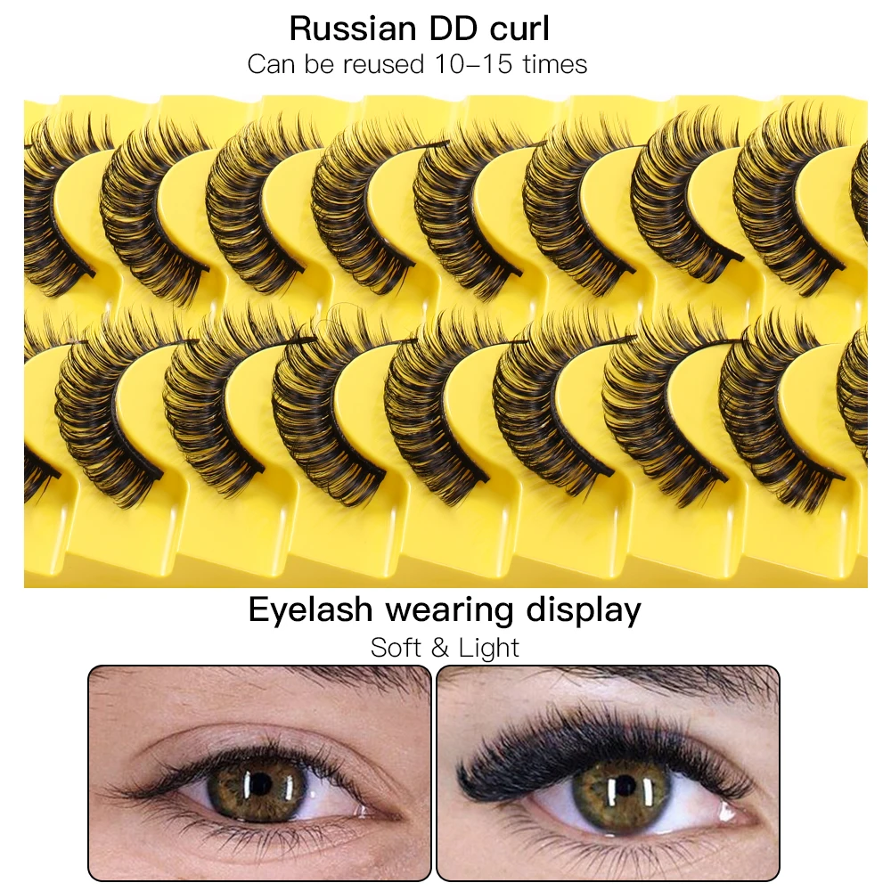 10 Pairs DD curl Russian Strips Lashes Faux Mink Lashes 3D Mink Lashes Fox Eyes Natural False Lashes Eyelashes Extension