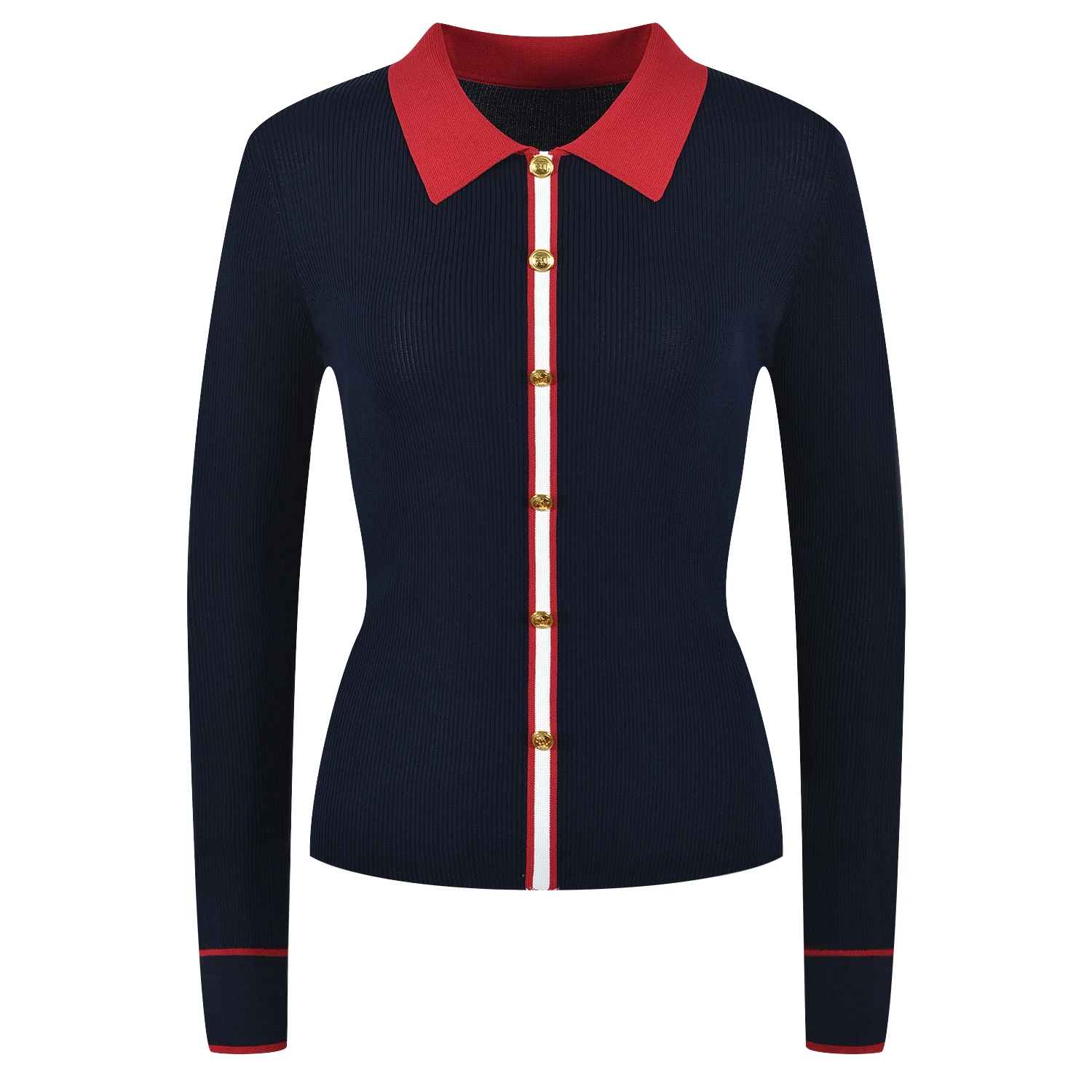 Ele Red High-End-Version Long Sve Umlegekragen Single Button Strickpullover Slim Fit Damen Faion Winter Top