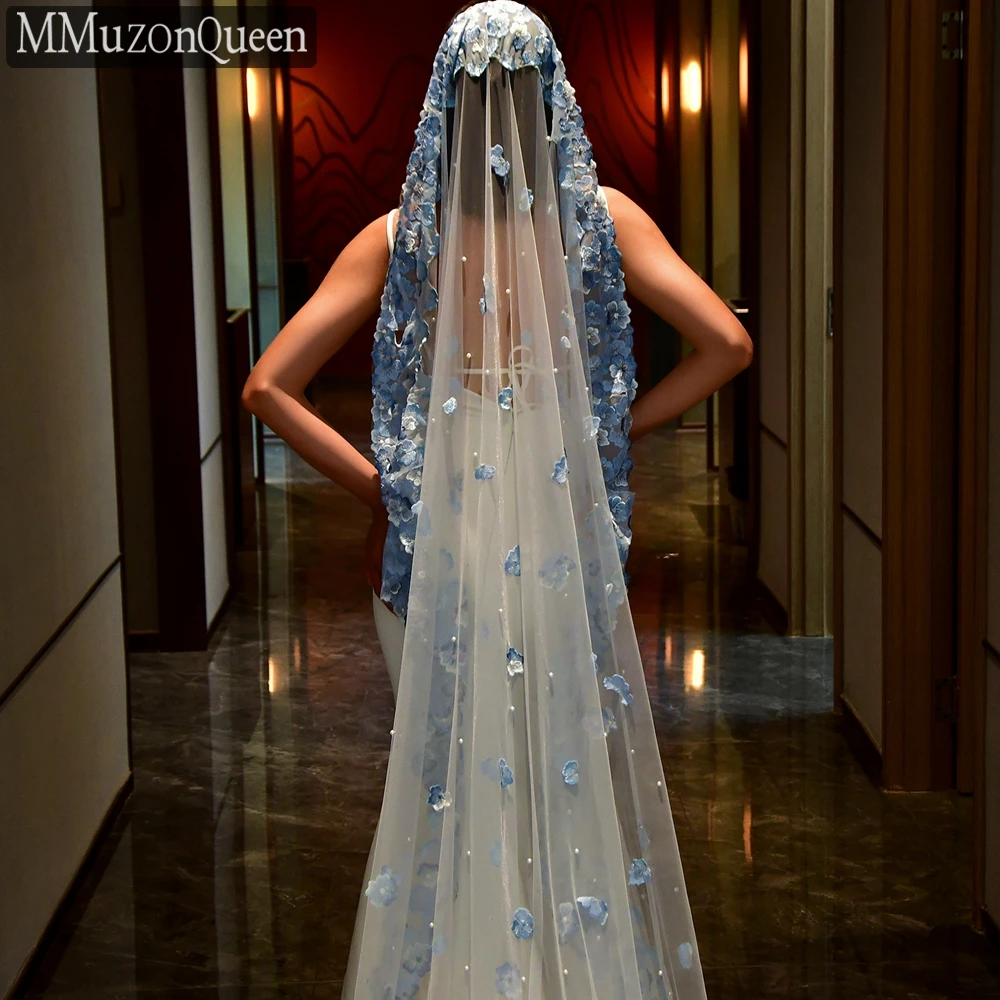 

TOPQUEEN кружевная свадебная фата элегантная синяя кружевная наклейка вуаль собор жемчужная фата свадебные аксессуары настраиваемая M42a