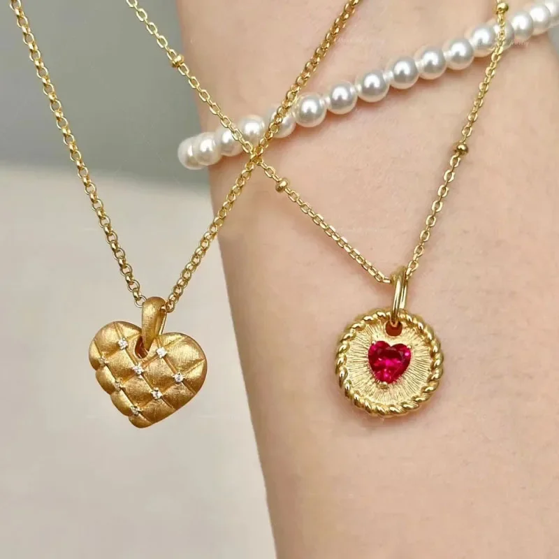 Heart-shaped Gem Necklaces Vintage Art Twists Wire Drawing Design Senior Choker Croller Chain Exquisite Fashion Jewellery Women