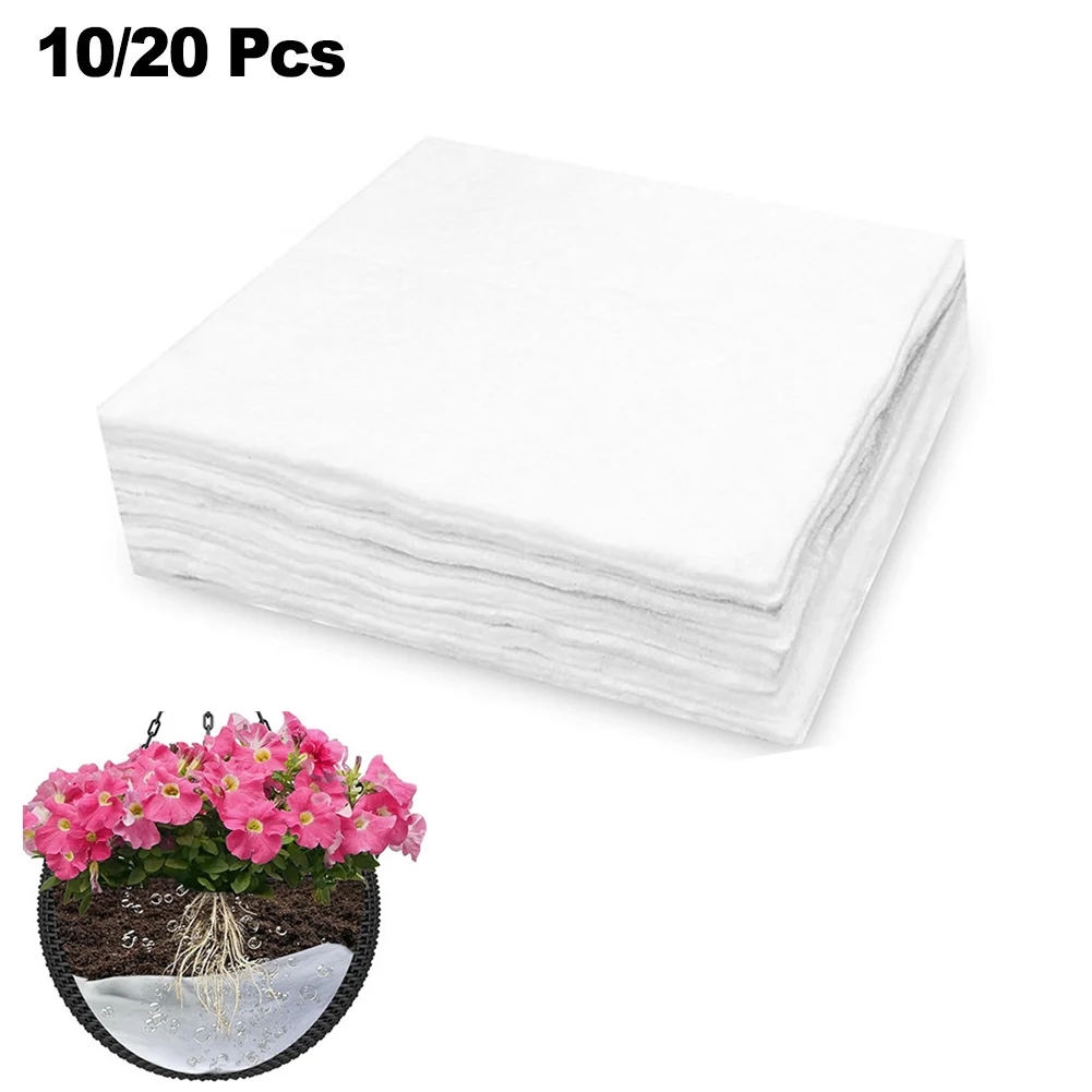 20 Pack White Cotton Self Watering Hanging Basket Liner 10x10 Inch Moisture Retention Mat For Outdoor Garden Plant Pot Care