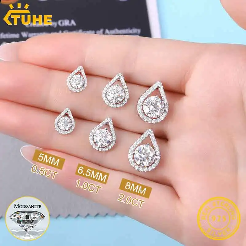 2026 Fashion Earrings Woman Silver 925 Moissanite 0.3CT-0.8CT Round Cut Stud Earrings S925 Sterling Silver Women Gift Jewelry
