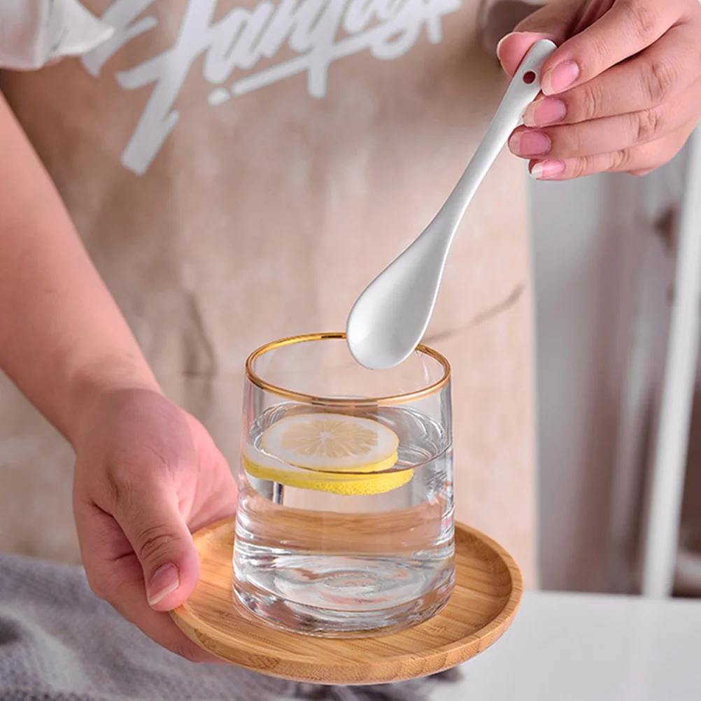 

10Pcs Coffee Spoons Reasonable Design One-Piece Molding Comfortable Handle Smooth Surface Not Easy to Stick White