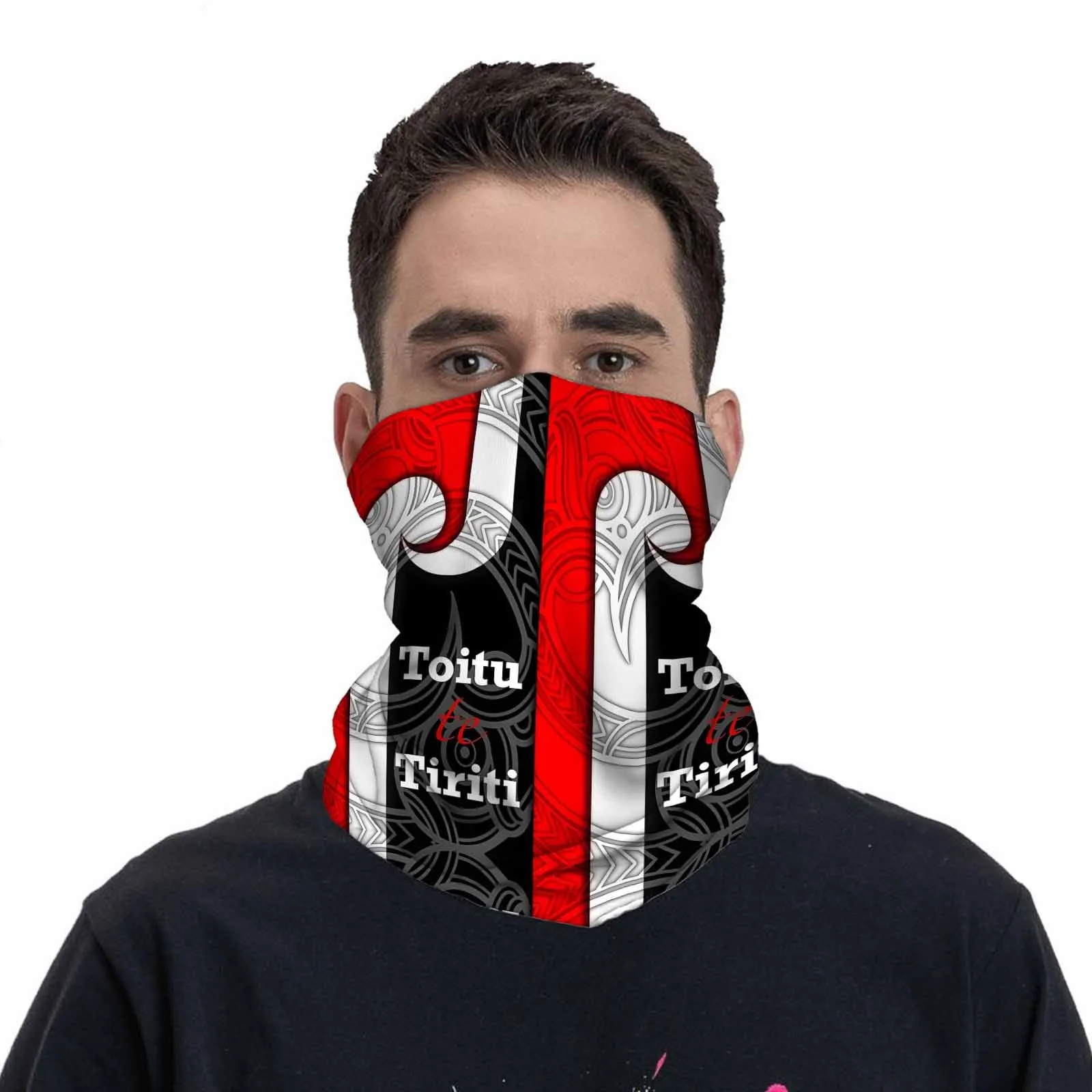 Customization Trident Symbol, Toitu Te Tiriti Text, Red, Black, And White Design Novel Design Multi Functional Print Scarf Suita