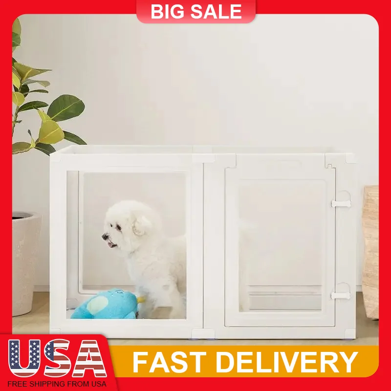 

6Panel Pet Playpen with Door Dog Cat Rabbit Small Animal Easy Assembly Clear Panels Safety Design Sturdy Suction Cups Indoor Use