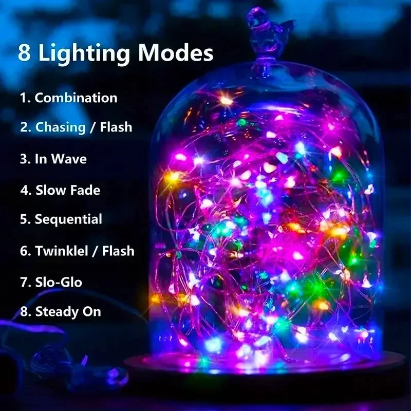 Fairy Lights Solar Garden Lights String Lights with 8 Modes Waterproof Wire Lights for Patio Yard Trees Christmas Party