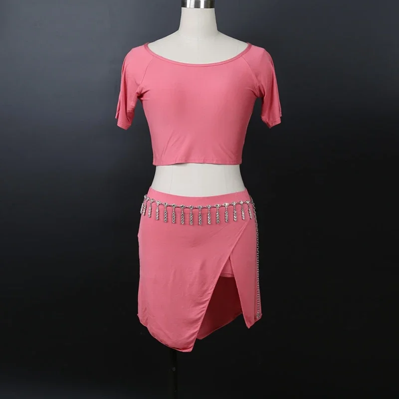 Ropa de danza del vientre para mujer, conjunto de 2 piezas formado por Falda corta y falda con abertura lateral, novedad