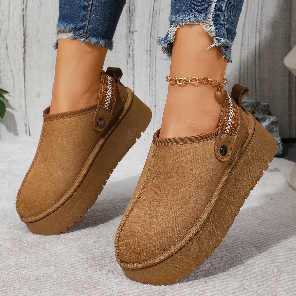 Baotou Women's Convertible Shoes 2026 Winter New Style, Warm Fleece Half-Slippers with Thick Soles and Height Increase
