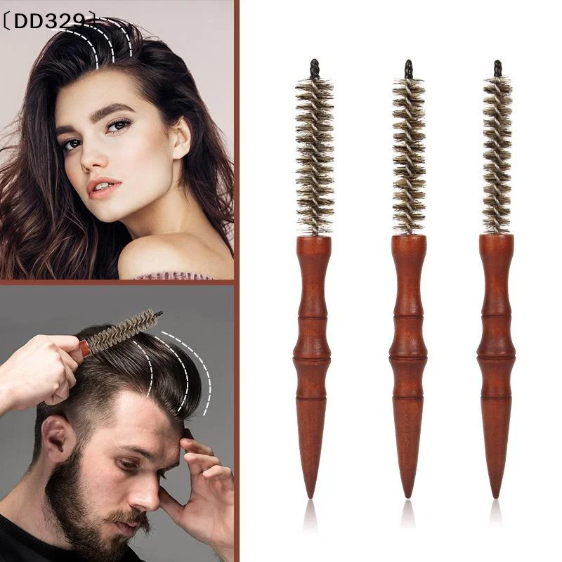 Mini Curling Comb Hair Salon Hairstyle Multi-functional Small Portable Round Wooden Roller Styling Beard Care Tool 〔DD329〕