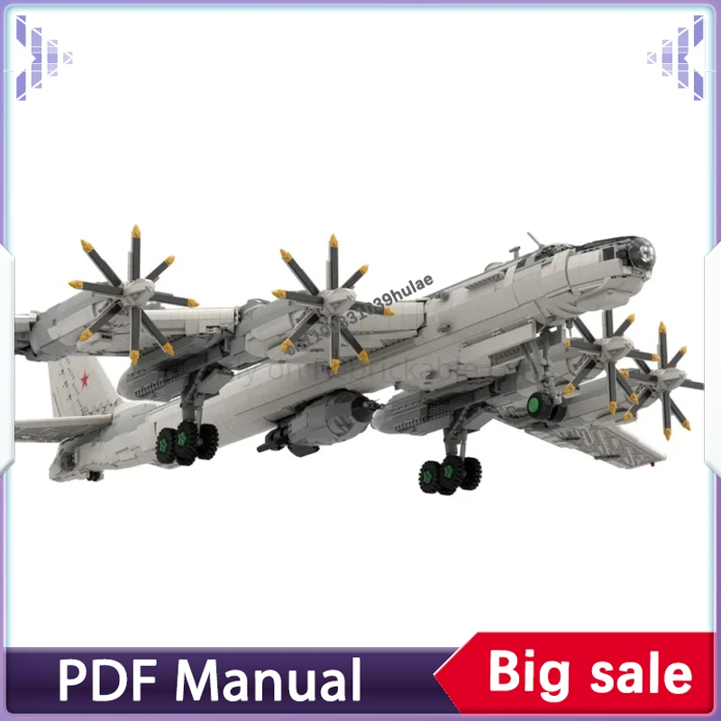 Tu 95 Strategic Bomber Aircraft MOC Building Blocks Vintage Long Range Military Plane DIY Bricks Model For Aviation Fans Desktop