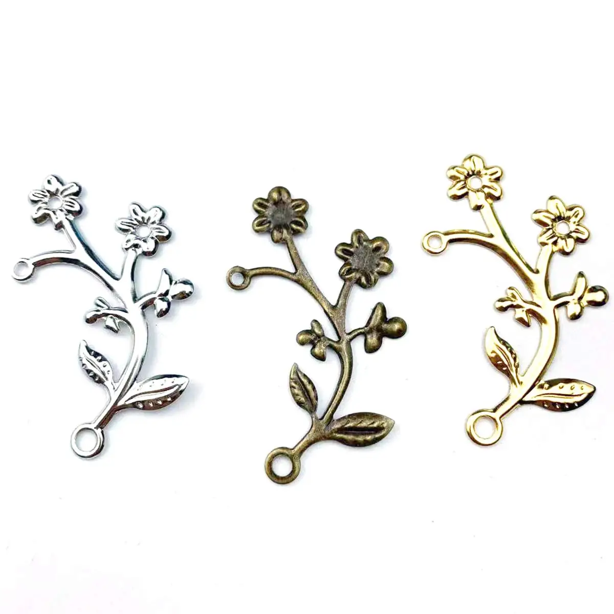 200PCS Multicolor Flower Branch Charm Filigree  Wraps Embellishments 33x47mm DIY Headwear Jewelry Crafts Garment Decora Supplies