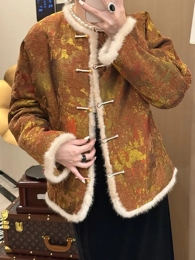 

Зимнее новое женское пальто в китайском стиле с вышивкой, эффектом состаривания и пуговицами, ретро, класса люкс, теплый хлопковый топ