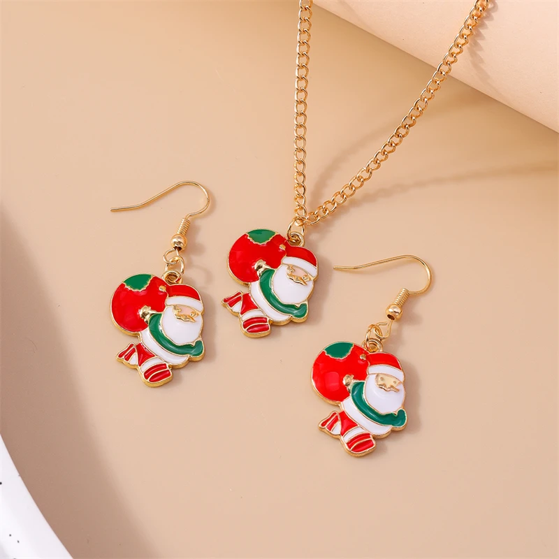 Mode Frohe Weihnachten Baum Schneemann Hirsch Baum Halskette Ohrringe Schmuck-Set für Frauen Mädchen Neujahr Festival Schmuck Geschenke – Detail 38