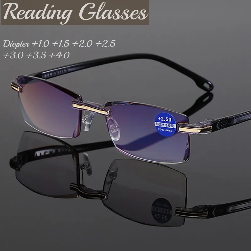 

Anti Blue Light Blocking Rimless Reading Glasses Women Men Vintage Square Frame Presbyopic Glasses Diopters +1.0 To 4.0