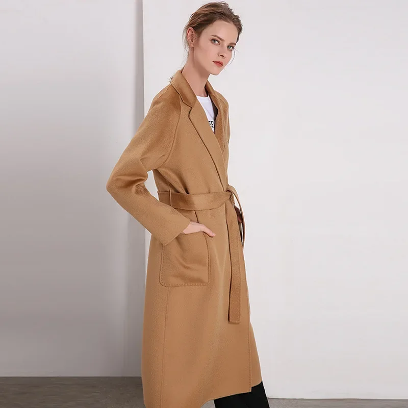 2026 Winter New Women's Water Ripple Double-sided Cashmere Wool Coat Ladies‘ Long Jackets Coats 95% Wool+5% Cashmere