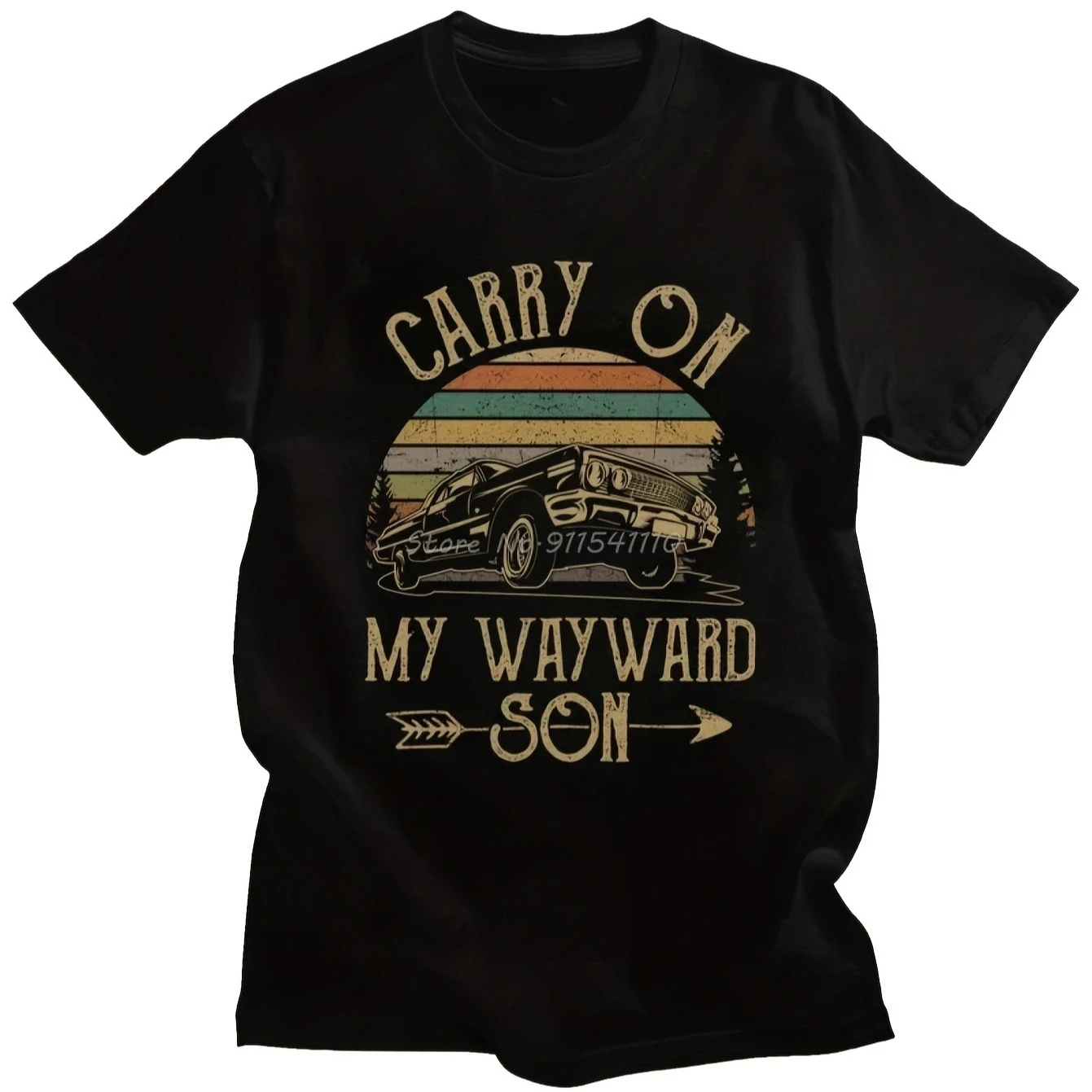

Винтажная футболка с рисунком Carry on My Wayward Son, 100% хлопок, с круглым вырезом и коротким рукавом, летняя повседневная мужская футболка, уличная одежда