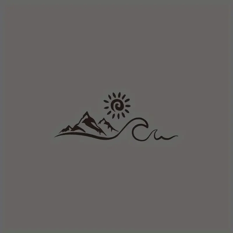 2D Flat Car Sticker - White/Black/Gray Vinyl Mountain & Wave Window Decal with Black/White/Gray Sun/Moon/Star/Circle