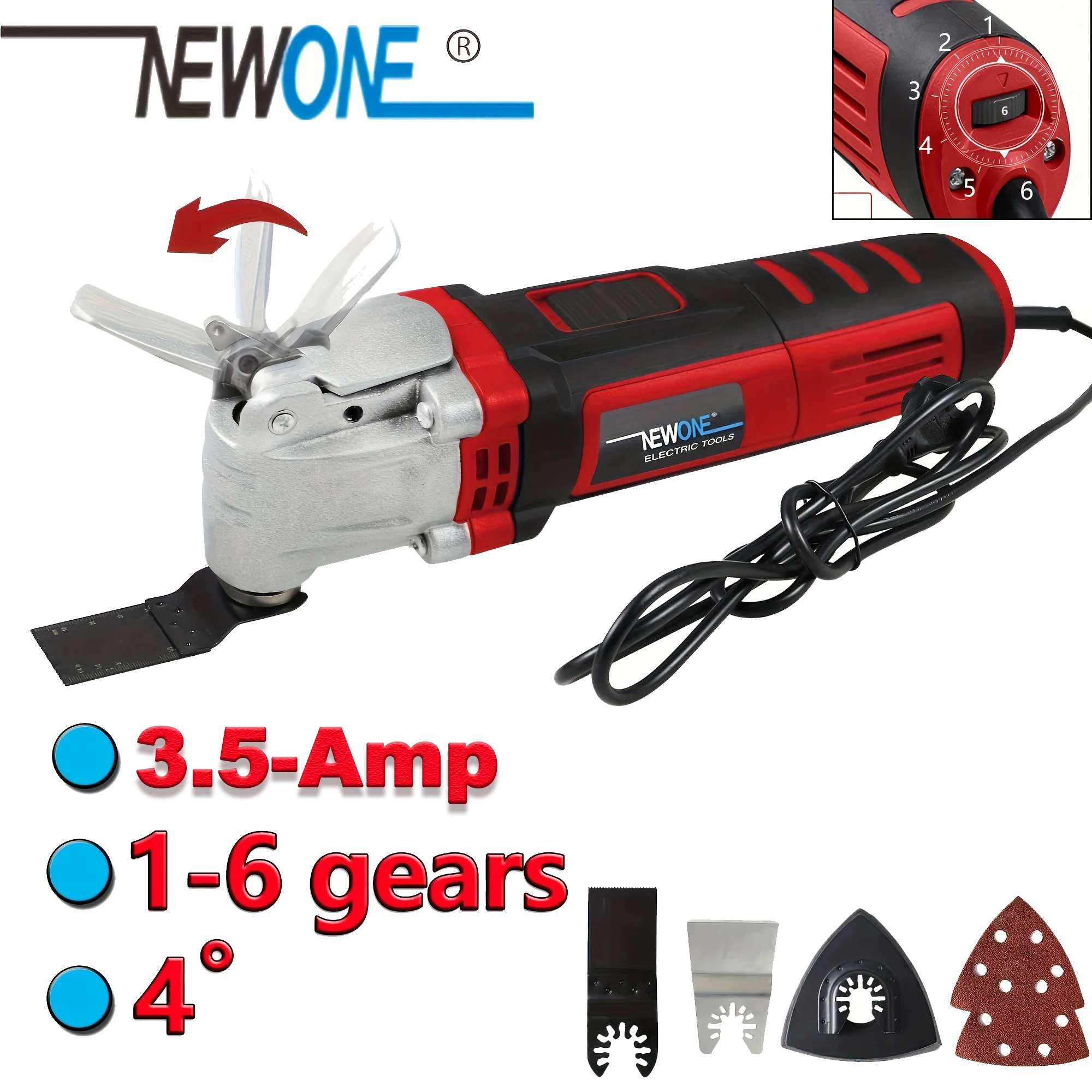 

Осциллирующий инструмент Осциллирующий многофункциональный инструмент с 3,5 А, 6-комплект осциллирующих многофункциональных инструментов с переменной скоростью и сменным аксессуаром Quick-Lock