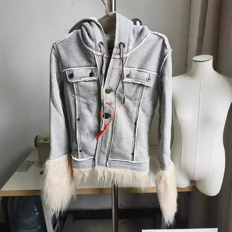 [ZOCI] Long Rabbit Hair Composite Shake Fleece Rice White Short Coat