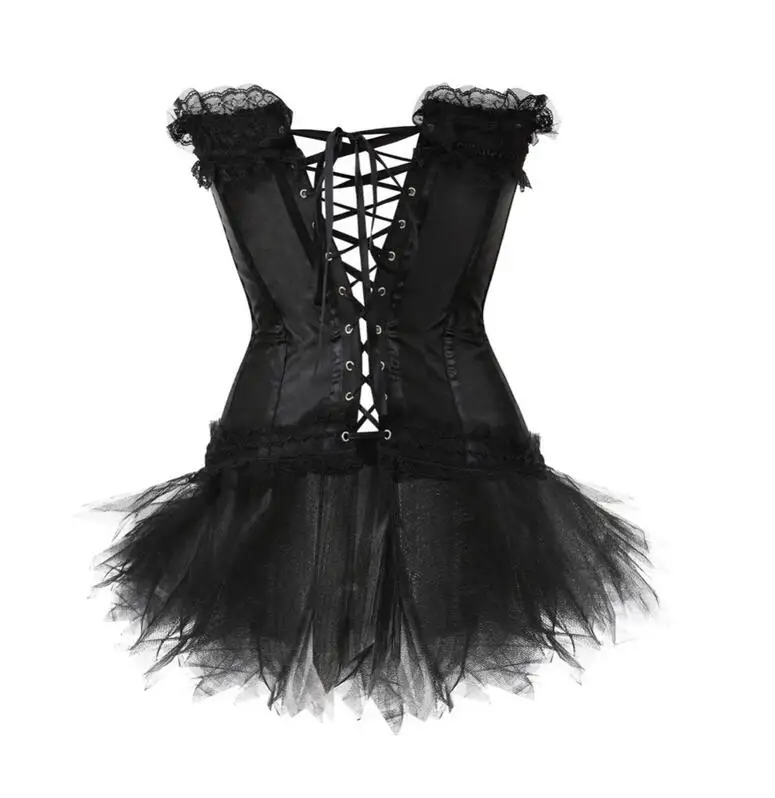 Gothic Sexy Corset Dress Bowknots Boned Bustier Burlesque Waist Trainer Body Shaper Slimming Lace Corset Tops With Mini Skirt