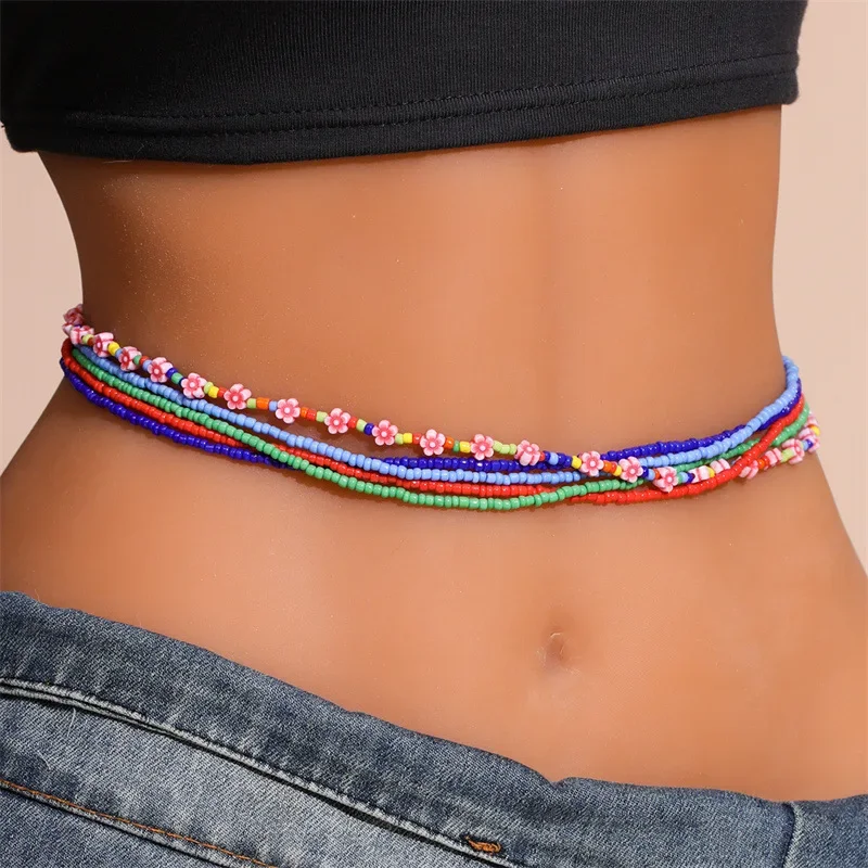 Boho Elastic Seed Beads Waist Belly Belt Chains Women Summer Bikini Sexy Vintage Waistband Bohemia Body Jewelry Accessories