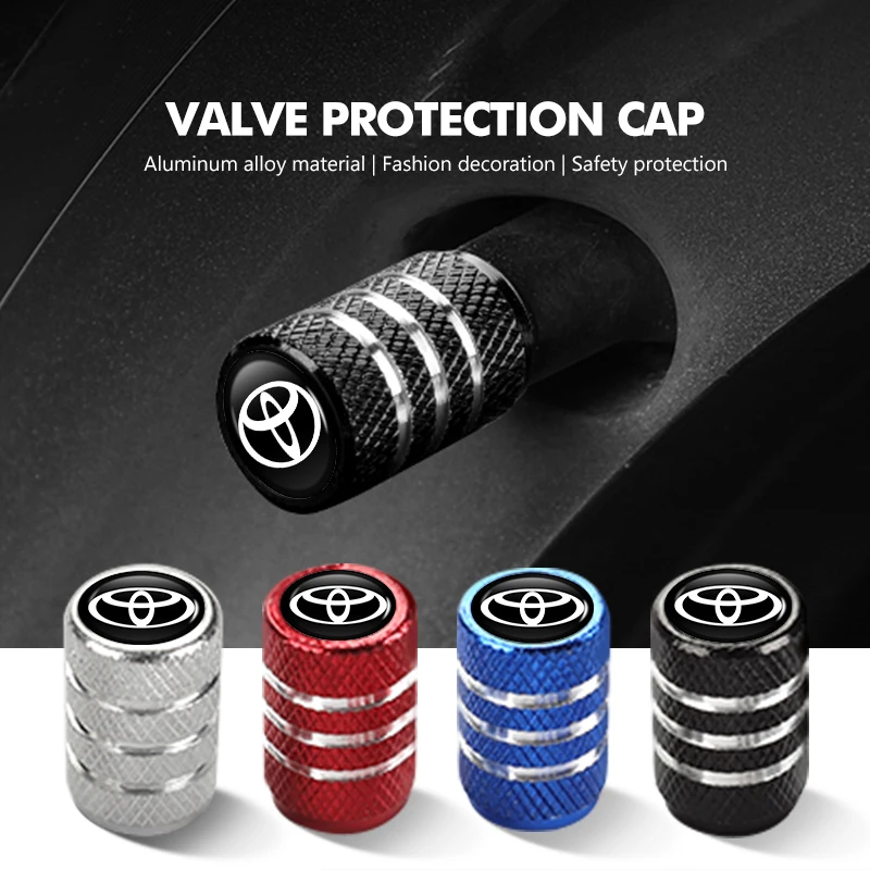 4pcs Metal Car Tire Valve Protector Caps Wheel Tyre Stem Cover For Toyota 4Runner Verso Venza Highlander Aqua Vios Mirai Hilux