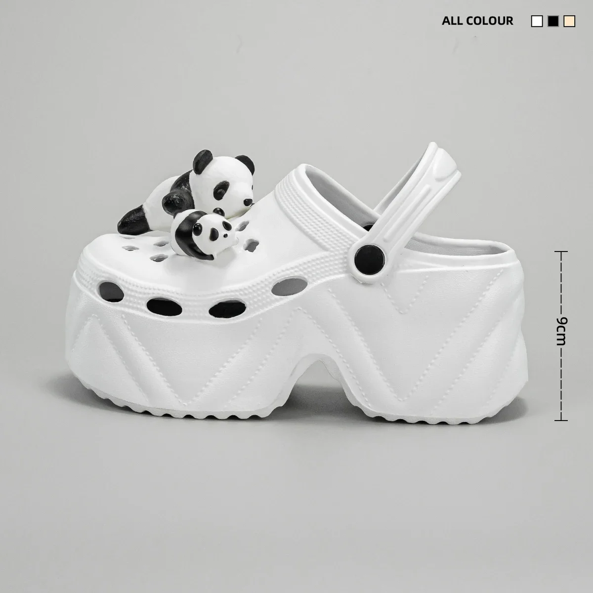 Cute panda fashion thick bottom heightened hole shoes new summer outdoor sandals two wear Baotou beach slippers