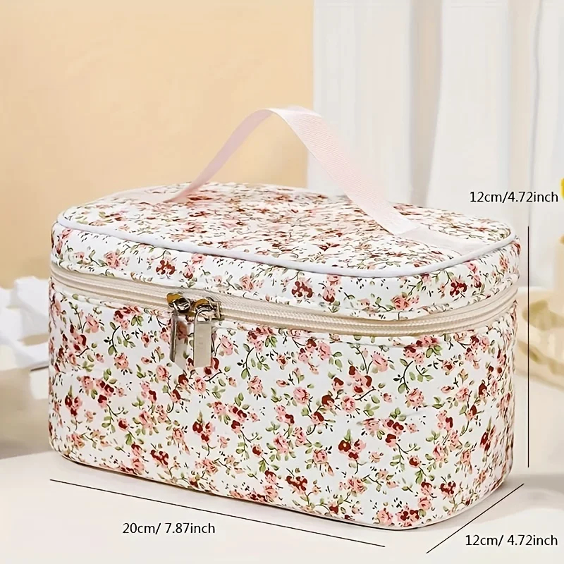 Large-Capacity Makeup Bag Floral Print Cosmetic Bag For Girl Portable Women\'s Cosmetic Bag Travel Bag Bathroom Wash Bag, For Ea