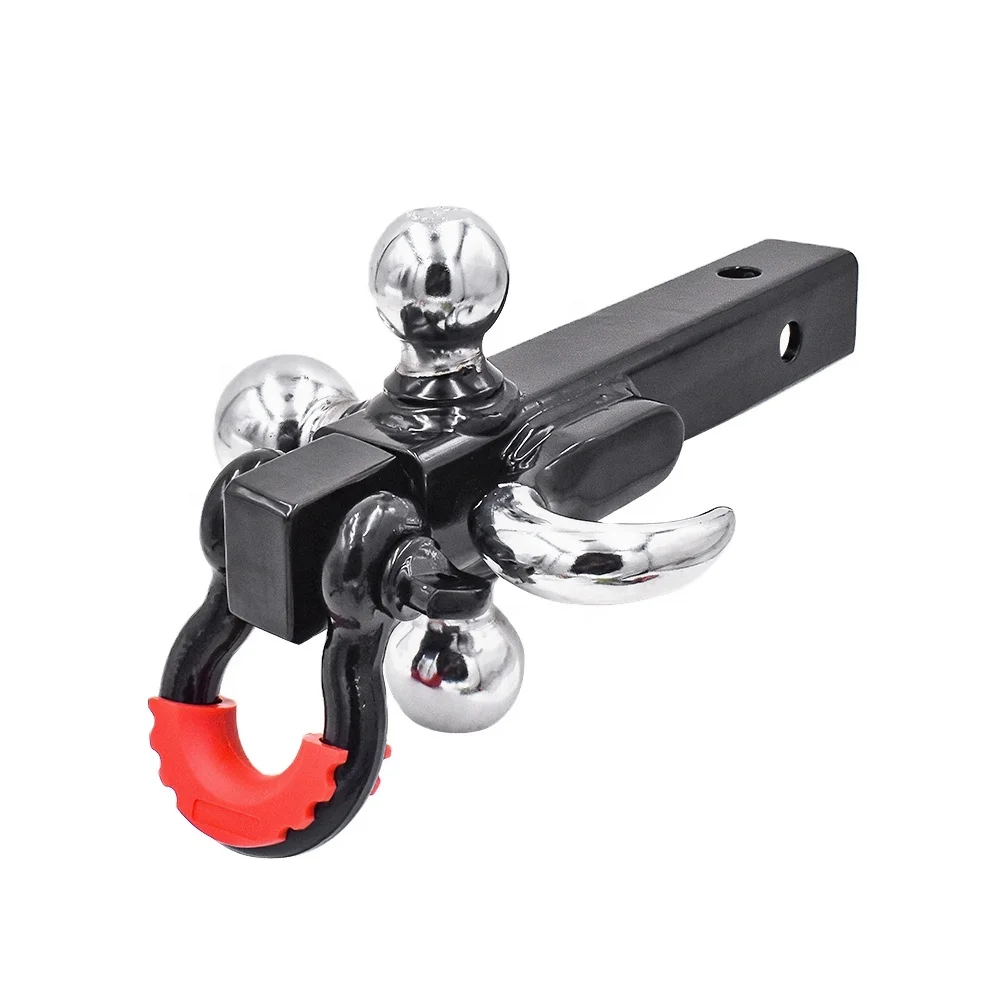 Swivel Trailer Hitch Tri Ball Mount with Tow Hook Fits 2 Inch Hitch Receiver Secure with Self-Lock Latch Black