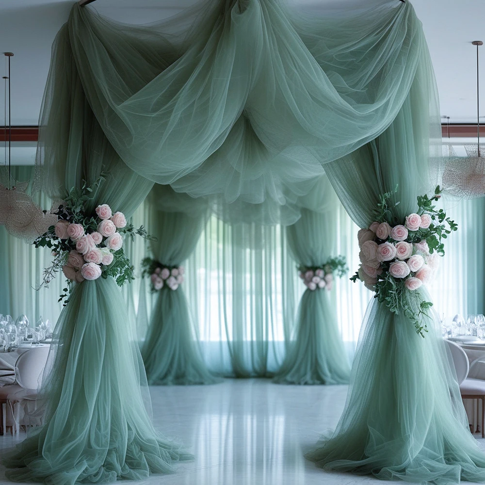 Sheer Tulle Decorative Curtain Polyester Fabric for Christmas Halloween Anniversary Wedding Arch Chair Backdrop Table Decoration view 5