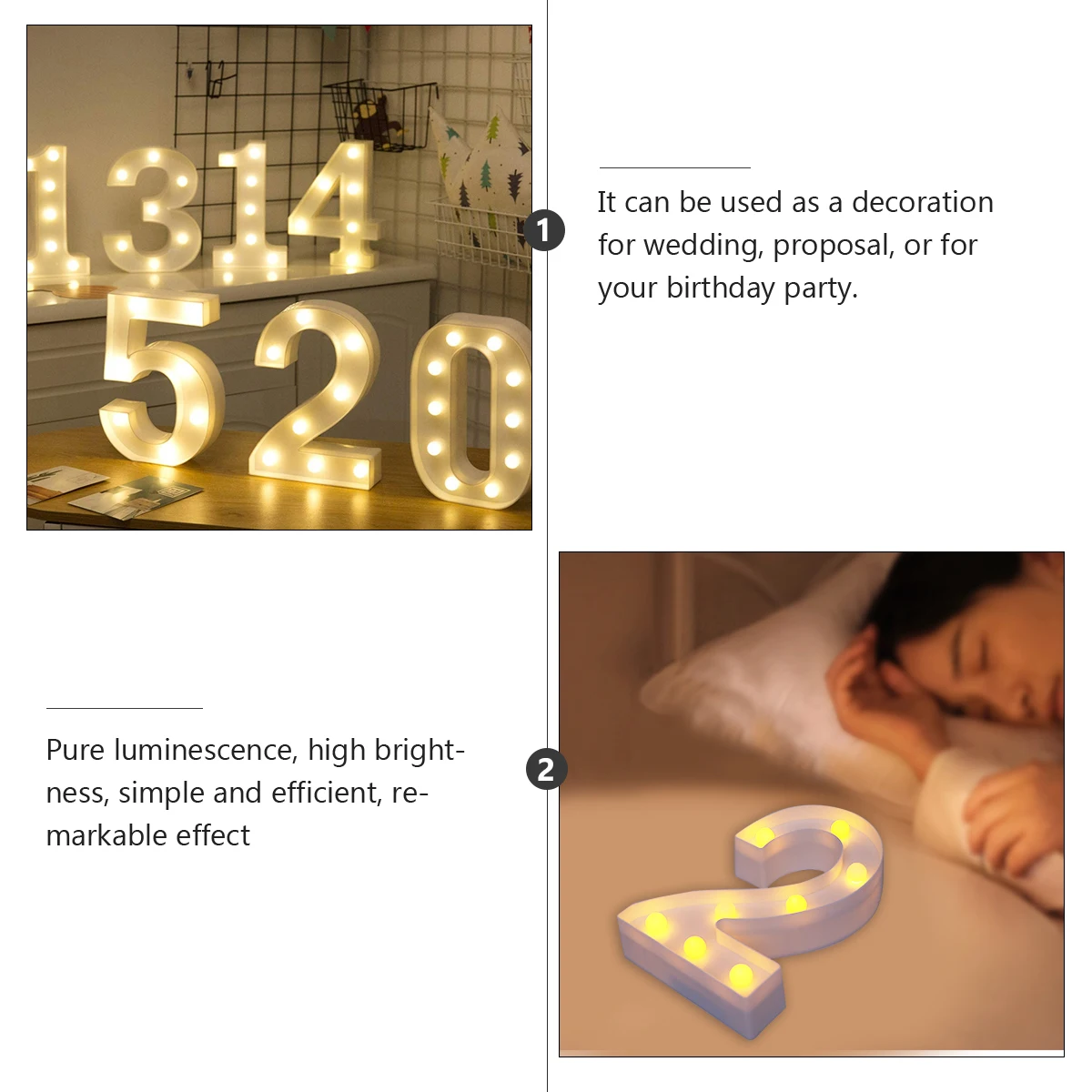 

1pc Led Marquee Number Sign Lamp Decorative Light Up For Wedding Party Operated White Plastic Pvc Home Bar Decor