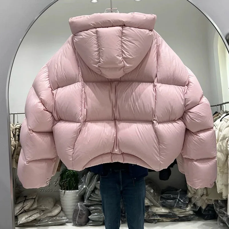 2025年冬新作 韓国風 レディース 超軽量 パフダウンジャケット フード付き 暖かい ホワイトダックダウン ブレッドジャケット